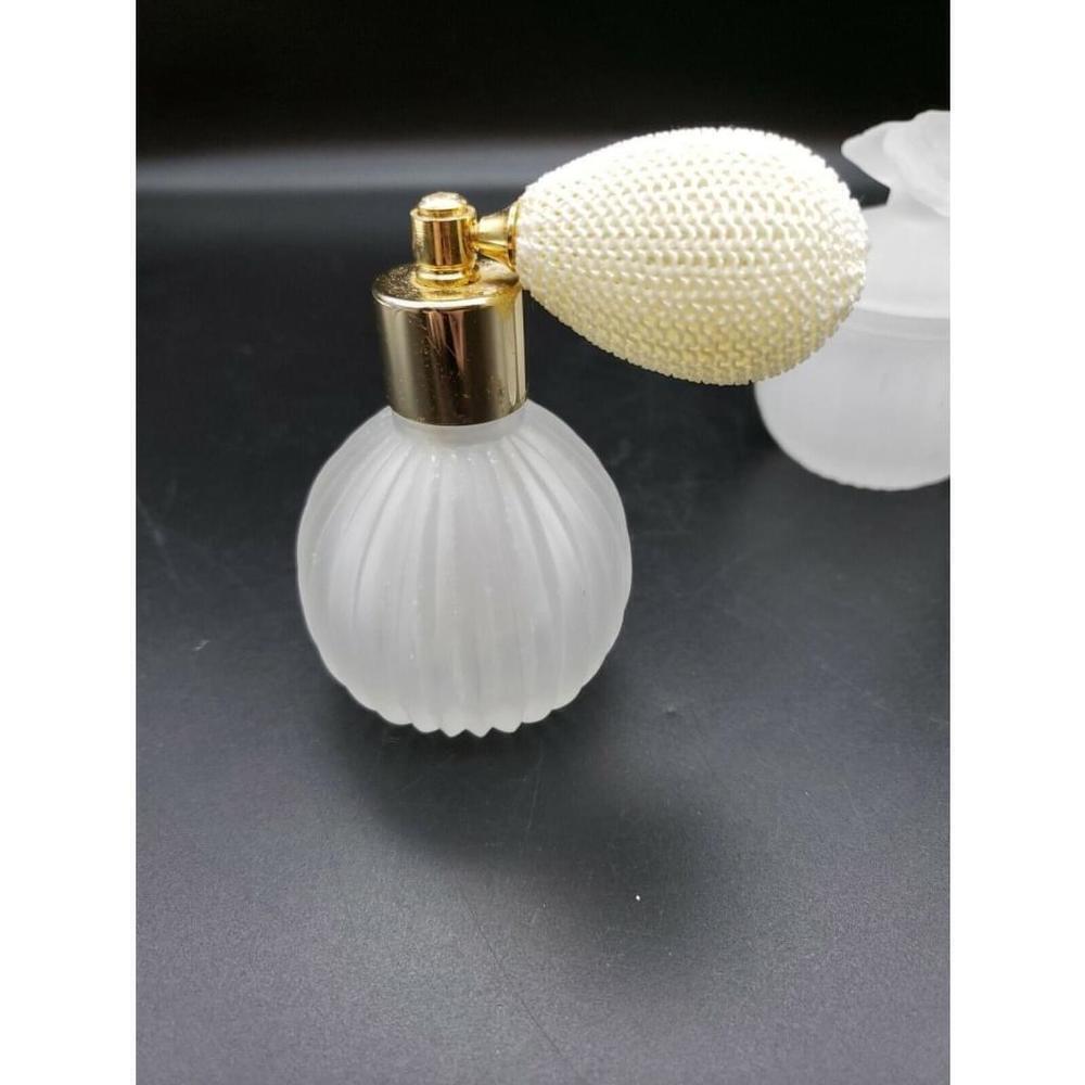 vintage 3 piece set Frosted Glass Perfume Bottle Set Vanity Atomizer 4" - Picture 11 of 12
